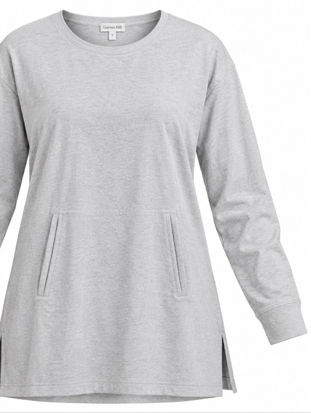 GARNET HILL | Organic Cotton Gray Kangaroo Pocket Oversized Tunic Top | XL